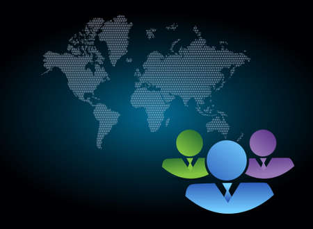 coworkers over a world map dark blue backgroundのイラスト素材