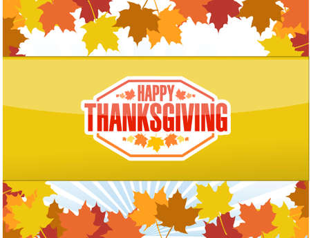 Happy thanksgiving stamp illustration sign over autumn leaves backgroundのイラスト素材