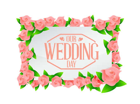 our wedding day pink flowers board illustration designのイラスト素材