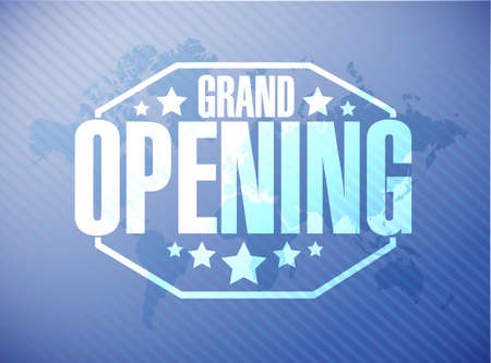 grand opening sign stamp world map background illustration designの写真素材