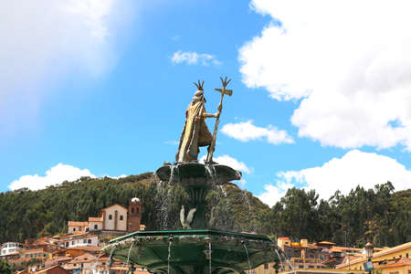Cuzco Main Square. Plaza de Armas with the Inca Statueの写真素材