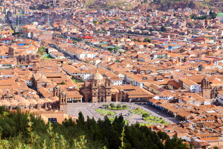 Cuzco, Peru. Plaza de Armas, Skyline view from Saqsaywama.の写真素材