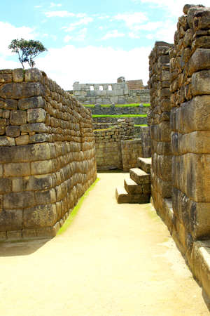 Intricately crafted stonework at Machu Picchu, Peruの写真素材