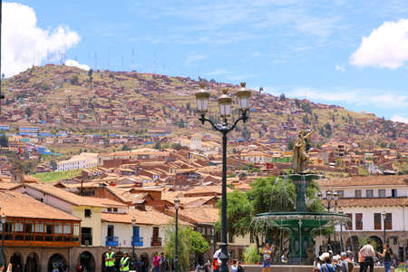 Cuzco Main Square. Plaza de Armas with the Inca Statueのeditorial素材