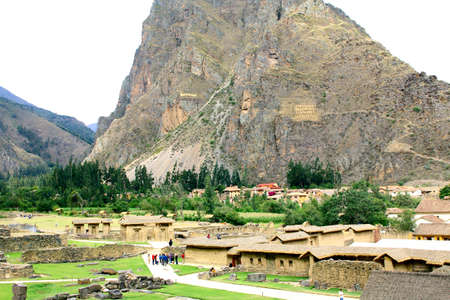 Incan hillside fortress at the town of Ollantaytambo in the Sacred Valley of the Incasのeditorial素材
