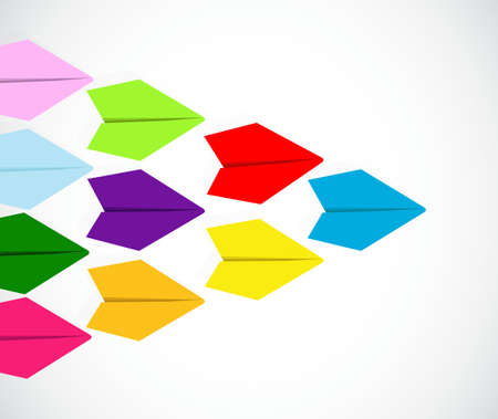 set of color airplanes going in the same direction. illustration designのイラスト素材