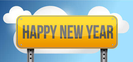 happy new year yellow street road sign illustration designのイラスト素材