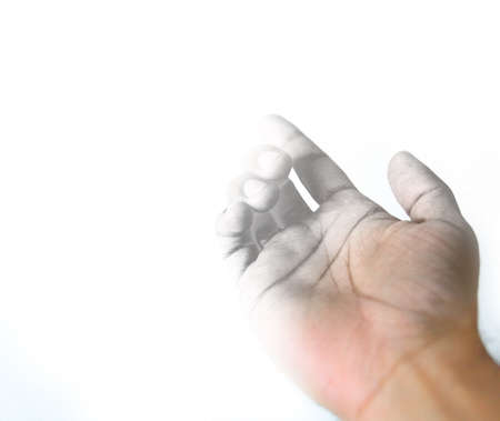 Closeup Artist draw hand gesture isolated over whiteの写真素材