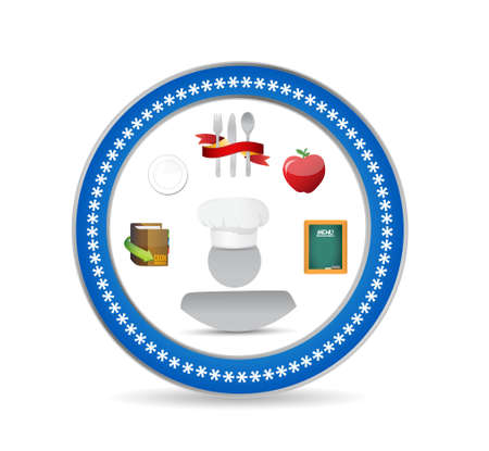 food icons and chef seal concept illustration design over whiteのイラスト素材