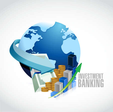 Investment Banking sign globe and business money illustration design graphのイラスト素材