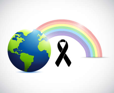 black ribbon rainbow flag and planet. illustration design graphicのイラスト素材