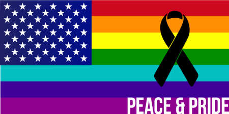 black ribbon over peace and pride rainbow flag. illustration design graphicのイラスト素材