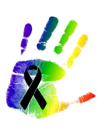 black ribbon over a pride rainbow flag hand print. illustration design graphicのイラスト素材