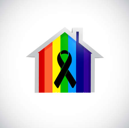 black ribbon over a pride rainbow flag home. illustration design graphicのイラスト素材