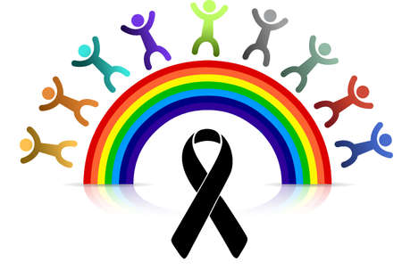 black ribbon and pride rainbow and people. illustration design graphicのイラスト素材