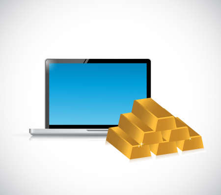 laptop computer and gold bars concept isolated illustrationのイラスト素材