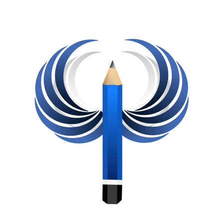 artist pencil and blue wings. isolated illustration design graphicのイラスト素材