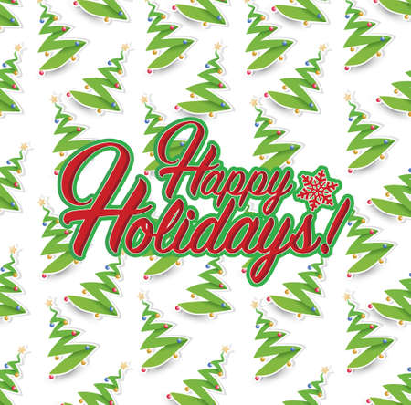 Happy holidays tree sign red snowflake background illustration graphicsのイラスト素材