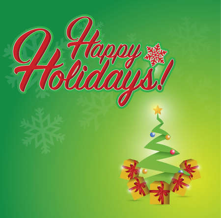 happy holiday christmas and tree presents illustration design graphicのイラスト素材