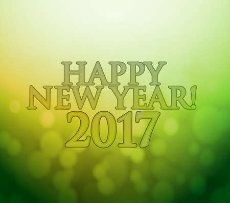 2017 Happy New Year. green and gold bokeh lights background