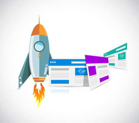 rocket and websites concept illustration design graphic over whiteのイラスト素材