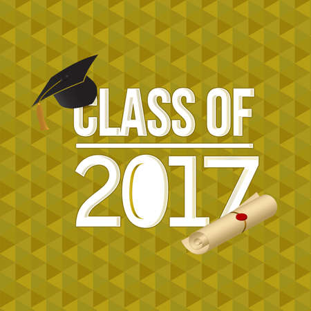 class of 2018 white sign illustration design graphic over a gold background