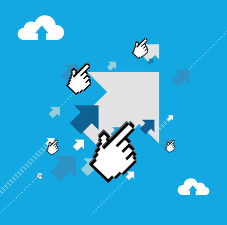 arrows and pointer hand illustration design over a blue backgroundのイラスト素材