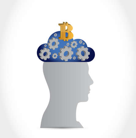Bitcoin currency symbol and mind cloud illustration design isolated graphicのイラスト素材