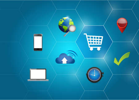 Shopping business icons diagram illustration design graphic over a blue background