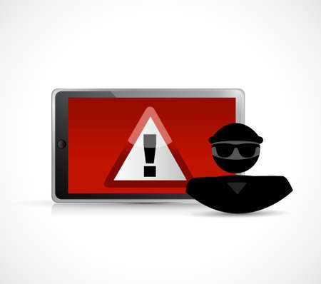 Security warning. Hacker and tablet. Illustration design graphicのイラスト素材