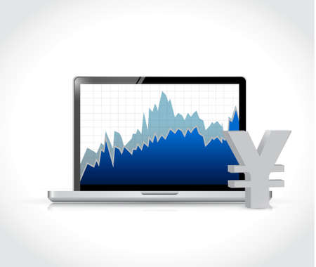Yen currency graph on a laptop computer. isolated illustration over whiteのイラスト素材