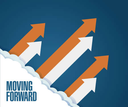 Moving forward concept. arrows moving up in the sky. illustration over a blue backgroundの写真素材