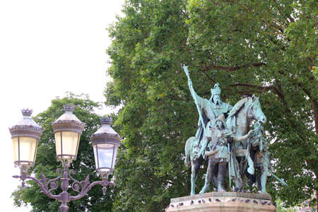 Bronze statue of King Charlemagne in Paris near Notre Dameのeditorial素材