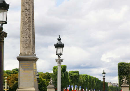 Obelisk of Luxor and Champs Elysees in Paris, France.