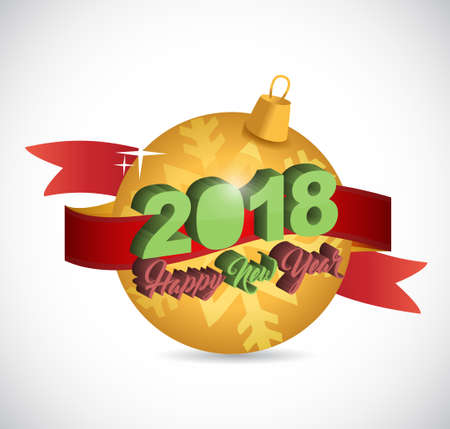 Happy New Year 2018 holiday Christmas golden ornament illustration design graphicのイラスト素材