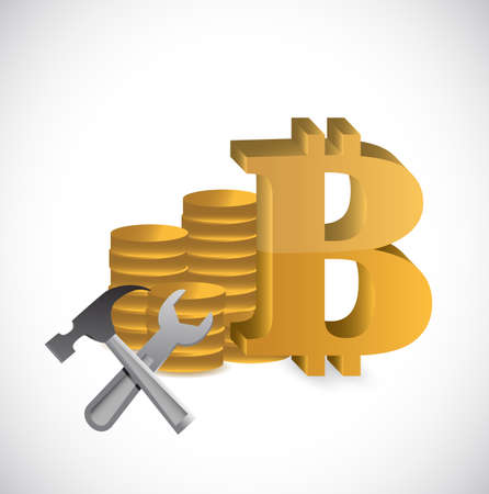 Bitcoin mining concept 3D rendering isolated on white background のイラスト素材
