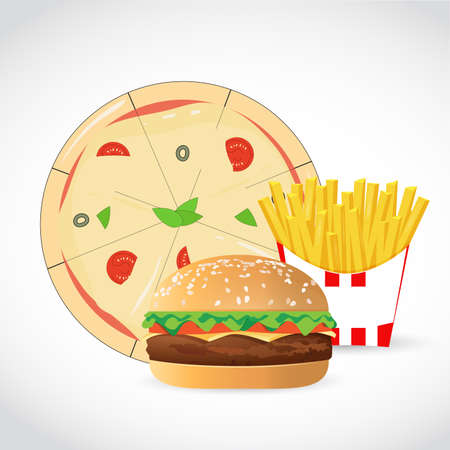 Pizza, hamburger and fries.のイラスト素材