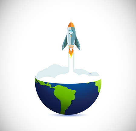 space travel concept. rocket and earth illustration isolated over a white backgroundのイラスト素材