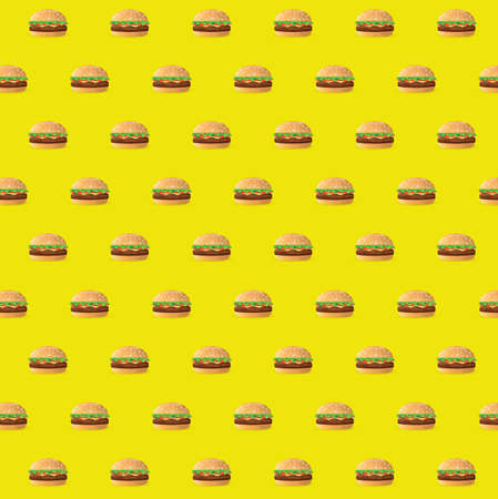 fast food double cheeseburgers pattern illustration design over a yellow backgroundのイラスト素材