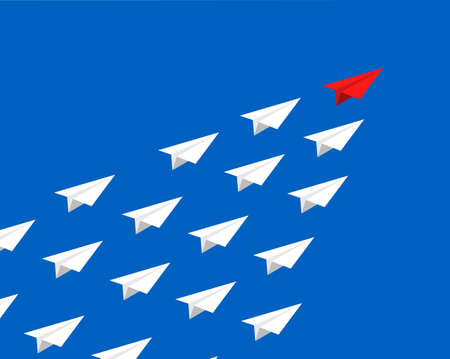 Red paper plane leading white ones.のイラスト素材