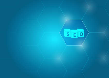 SEO cubes blue background.
