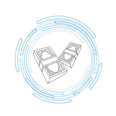 Paper bill flying through the digital space over white background.のイラスト素材