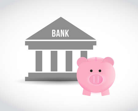 Bank and piggy bank. Saving Money concept. Business concept illustration design over a white backgroundのイラスト素材