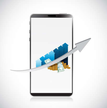 smartphone business graph design graphic. Vector Illustration. isolated over whiteのイラスト素材