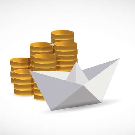 goldcoins and paper boat. business concept. illustration design graphic isolated over whiteのイラスト素材