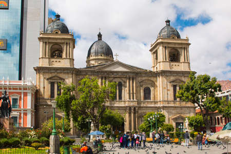 LA PAZ, BOLIVIA, DEC 2018: Plaza Murillo in La Paz, Bolivia city center on a bright summer day.のeditorial素材