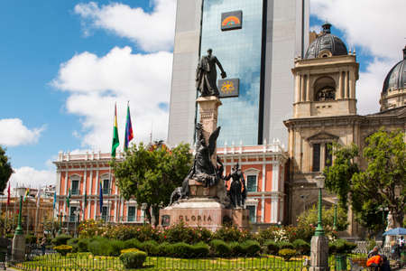LA PAZ, BOLIVIA, DEC 2018: Plaza Murillo in La Paz, Bolivia city center on a bright summer day.のeditorial素材