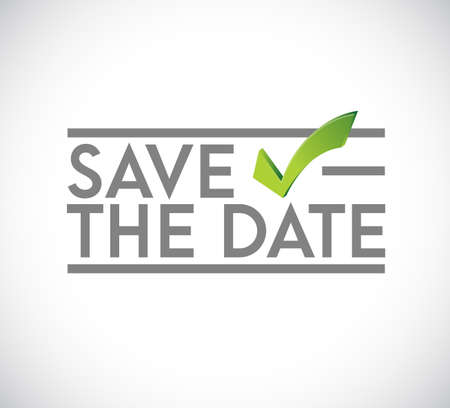 Save the date stamp check mark concept. infographic illustration. white Backgroundのイラスト素材