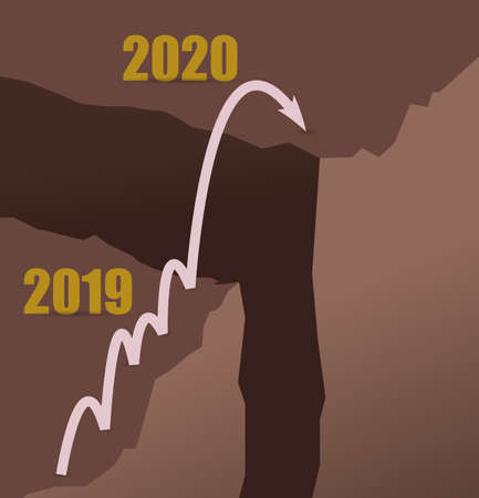 2019 to 2020 jumping mountains to achieve goals concept illustration design graphicのイラスト素材