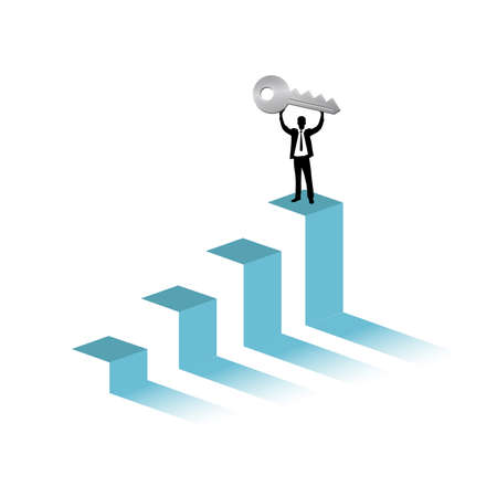 key to success graph and businessman illustration design graphic over a white backgroundのイラスト素材